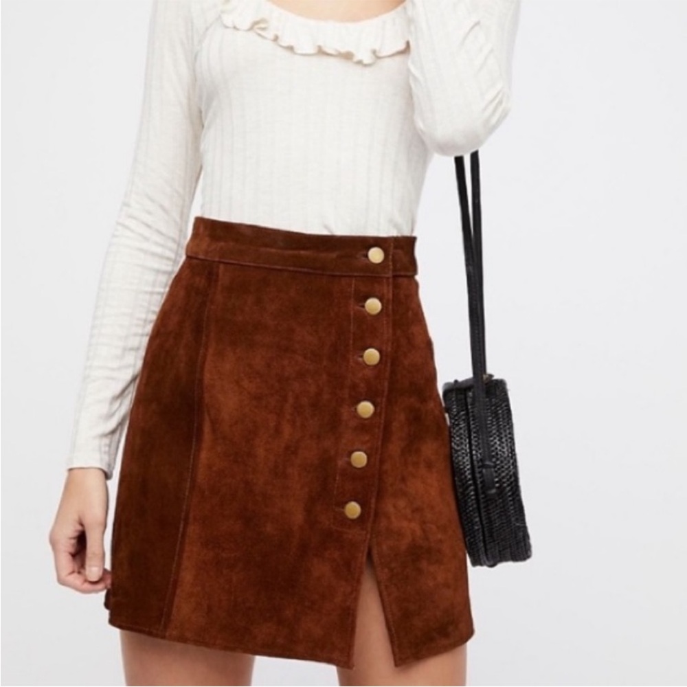Free People Brown Suede A-Line Skirt